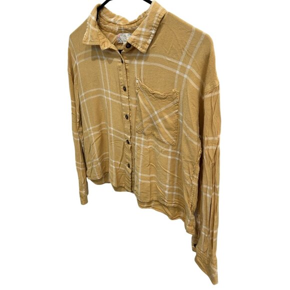 Pink Rose Vintage Plaid Medium Button Down Shirt Mustard Yellow Cropped - Picture 3 of 11